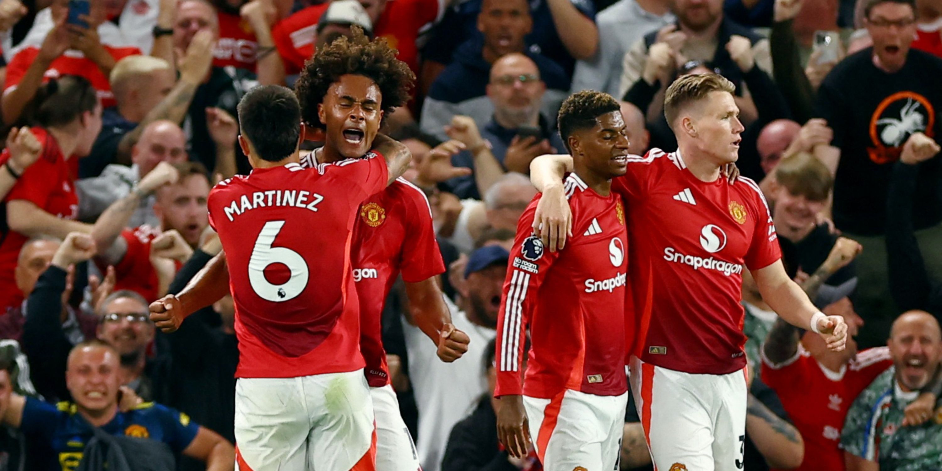 Manchester United midfielder Scott McTominay celebrates with his teammates