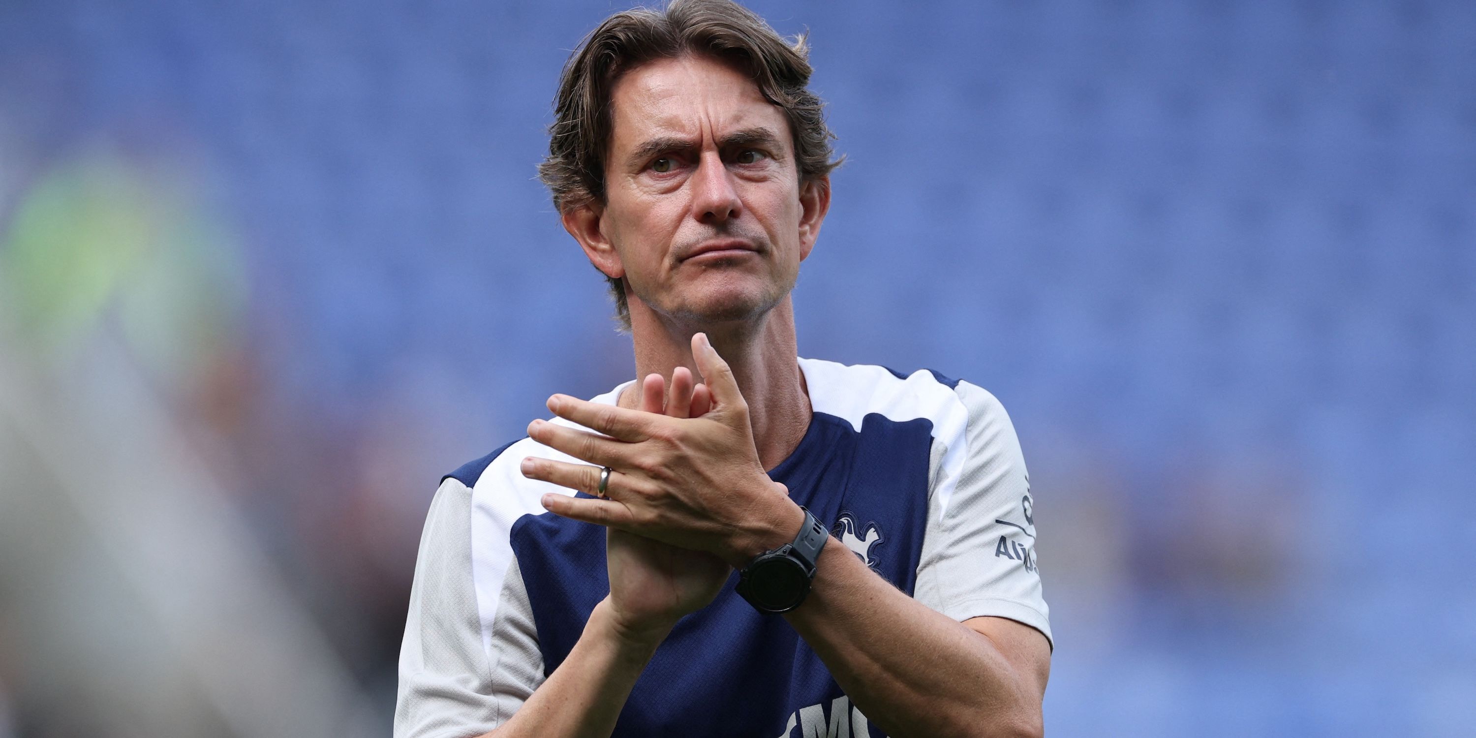 Tottenham Hotspur manager Thomas Frank celebrates after the match
