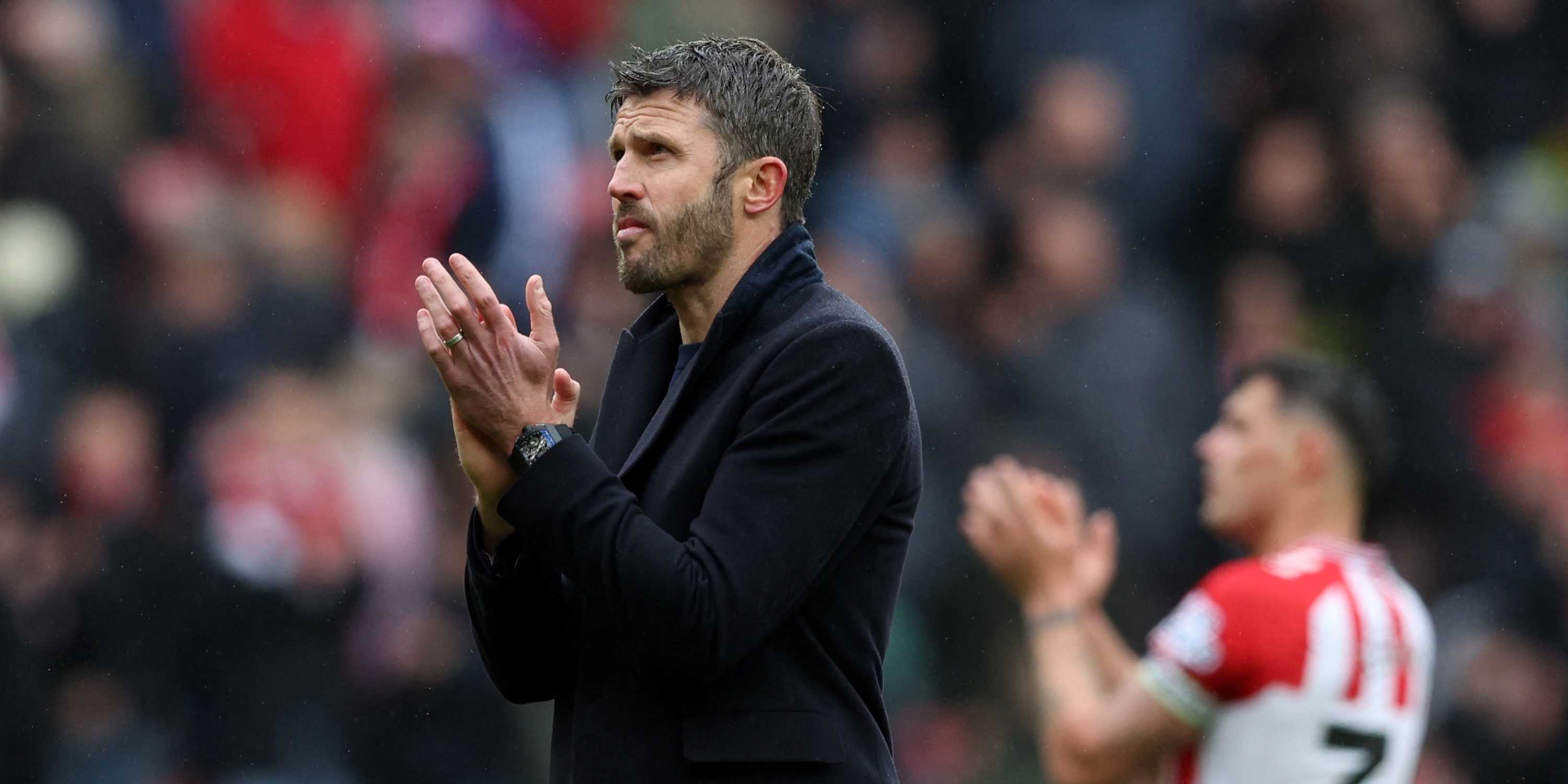 Manchester United manager Michael Carrick reacts after the match