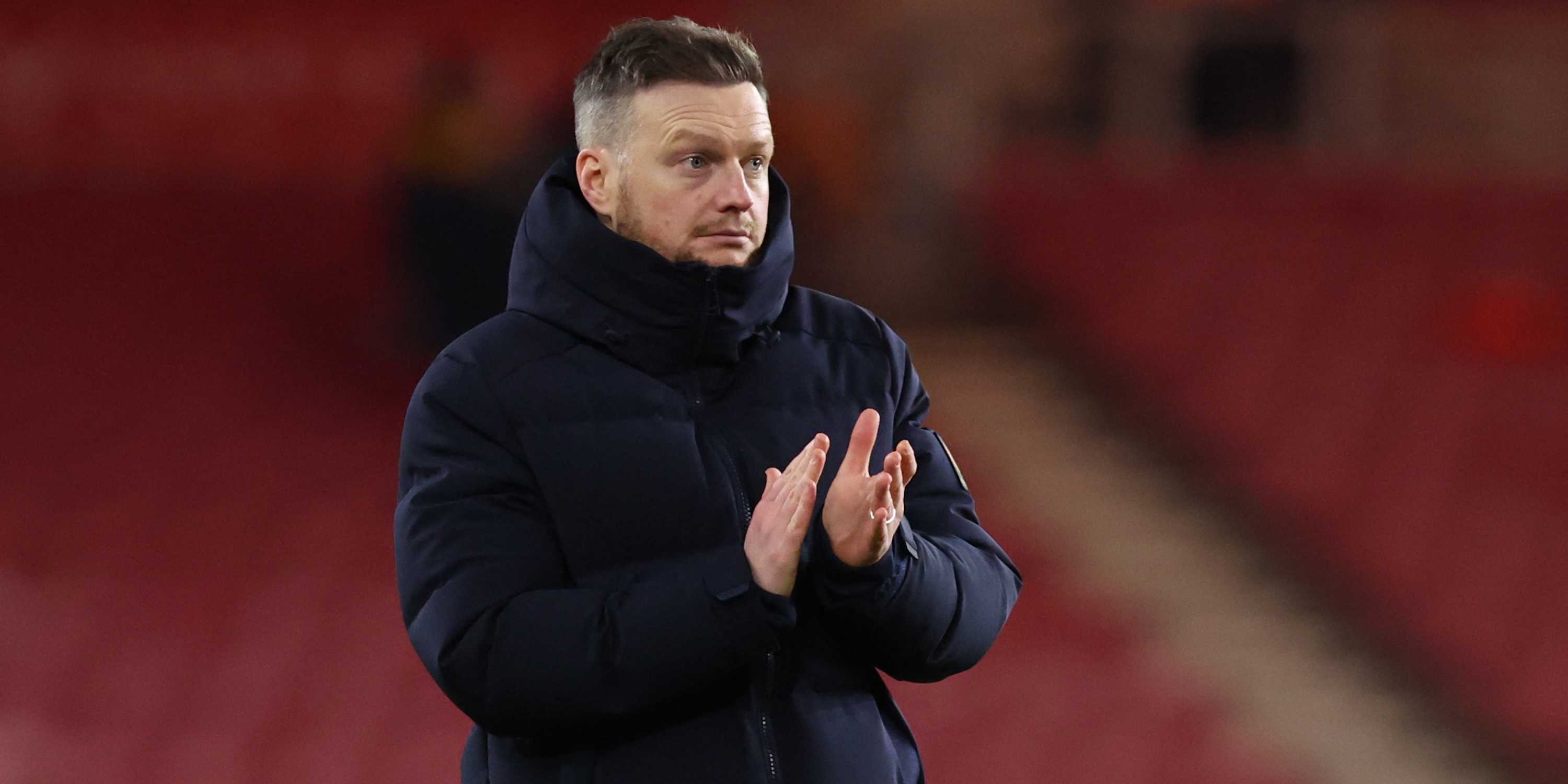 Middlesbrough manager Kim Hellberg looks dejected as he applauds fans after the match