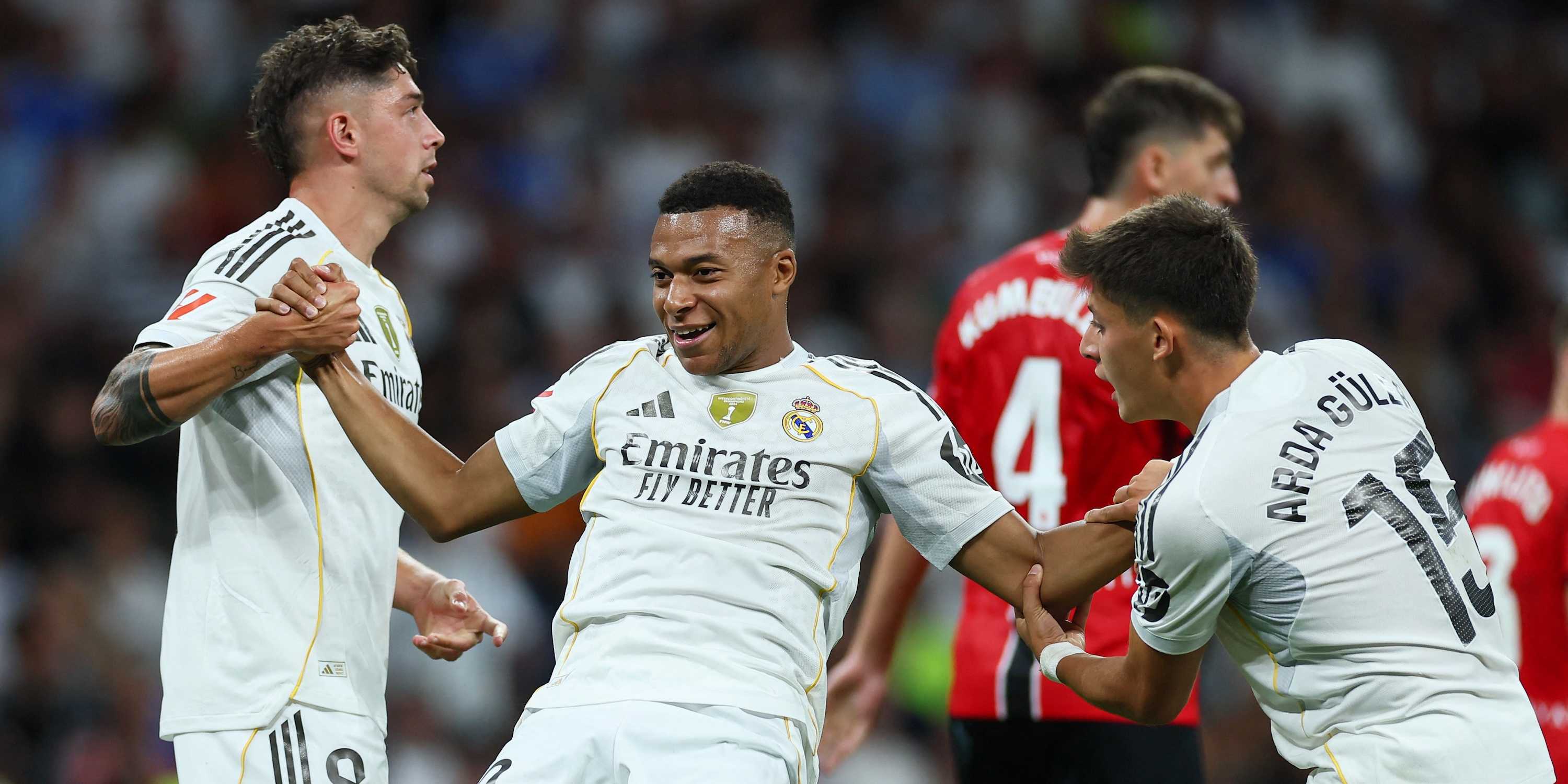  Real Madrid's Kylian Mbappe, Federico Valverde and Arda Guler